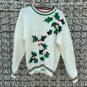 Vintage Holly Ivy Berries Crewneck Ugly Christmas Winter Sweater SMALL?
